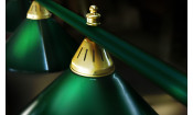 Лампа STARTBILLIARDS 6 пл. RAL (плафоны зеленые матовые,штанга коричневая,фурнитура золото)