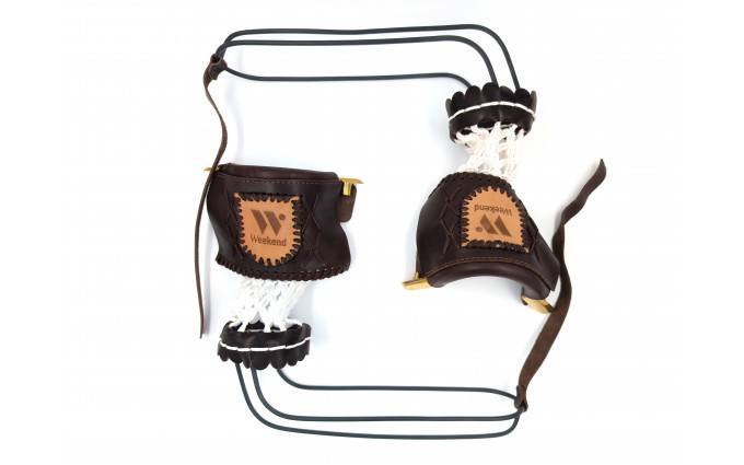 Комплект луз с выкатом RU-M2, скоба - латунь (лен, бежевая кожа, комбинированная) плетенка с логотипом Комплект луз с выкатом RU-M2, скоба - латунь (лен, бежевая кожа, комбинированная) плетенка с логотипом